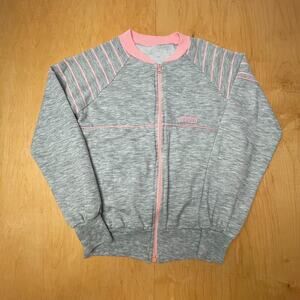 Vintage Womens Award Gray Pink Large Zip Up 80's VTG Sweatshirt